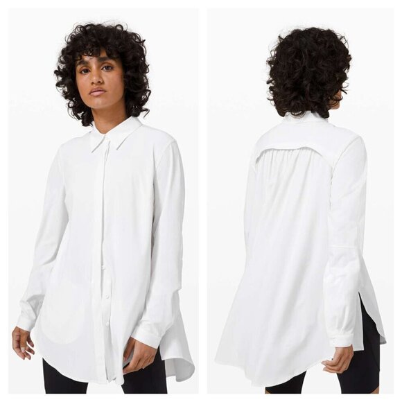 Lululemon In the Moment Button Down Shirt Long Sleeve Relaxed in Cream Women's 4 - Picture 2 of 10